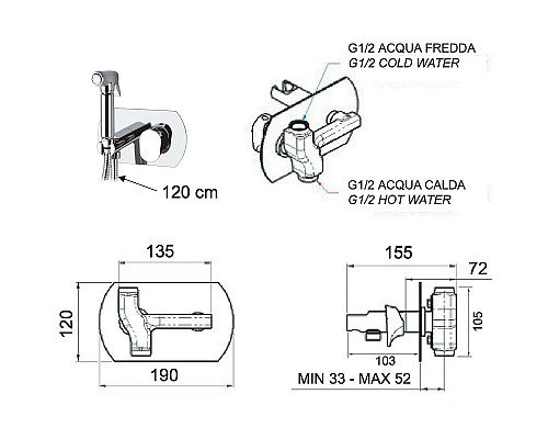Гигиенический душ со смесителем Remer Infinity I60VO Бронза