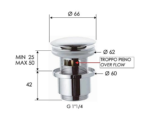 Донный клапан Remer 905CC2114BO click-clack Белый матовый