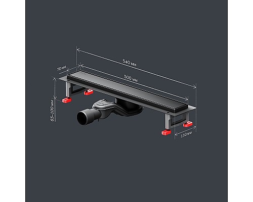 Душевой лоток AM.PM MasterFlow 50 W01SC-U11-050-04BM с Черной матовой решеткой / под плитку Tile