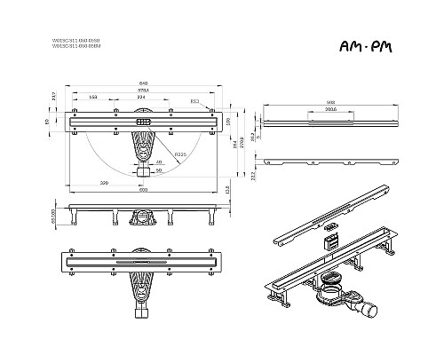 Душевой лоток AM.PM MasterFlow 60 W01SC-S11-060-05BM с Черной матовой решеткой Slim line