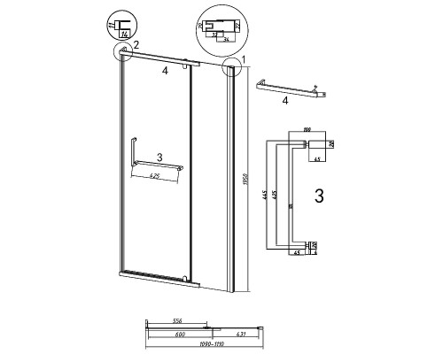 Душевая дверь Grossman Pragma 110 100.K33.03.110.10.02 профиль Хром стекло шиншилла