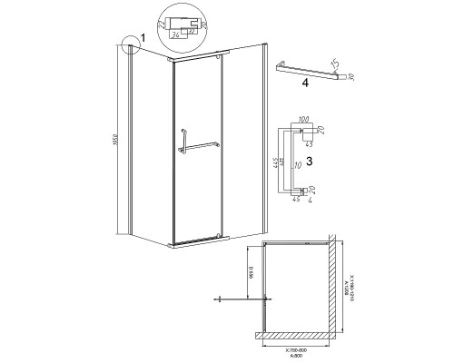 Душевой уголок Grossman Pragma 120х80 120.K33.03.1280.32.00 профиль Золото сатин стекло прозрачное