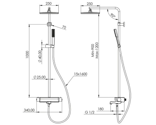 Душевая система Teska Mira DK3702C Хром Черное стекло