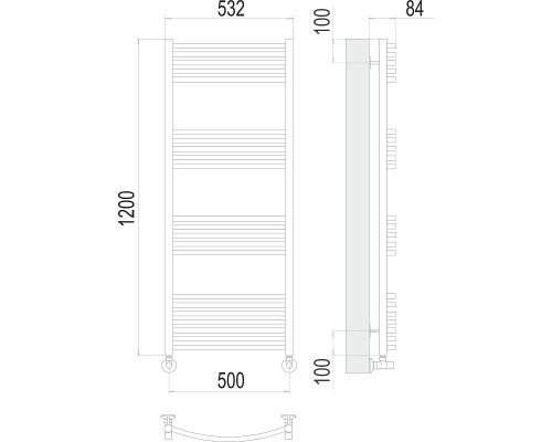 Водяной полотенцесушитель Terminus Классик П22 500x1200 4670078529619 Хром, нижнее подключение, G 1/2" ВР, с угловым соединением
