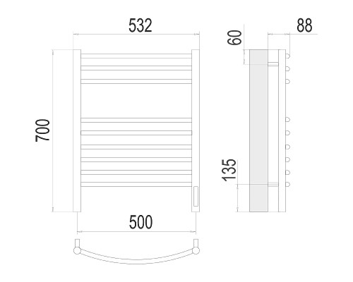 Электрический полотенцесушитель Terminus Классик П9 500х700 4670078527356 Хром