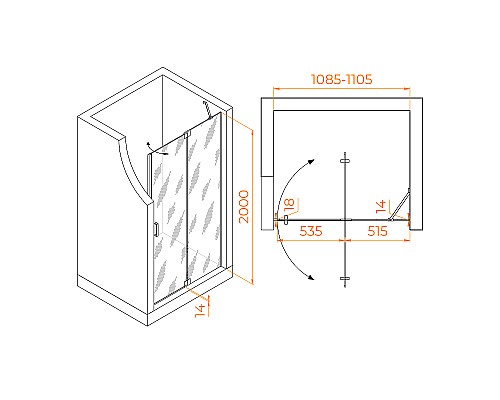 Душевая дверь RGW Hotel HO-014-B 110 350601411-14 профиль Черный стекло прозрачное