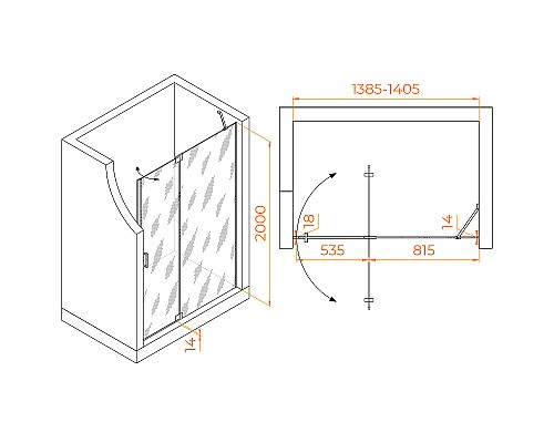Душевая дверь RGW Hotel HO-014-B 140 350601414-14 профиль Черный стекло прозрачное