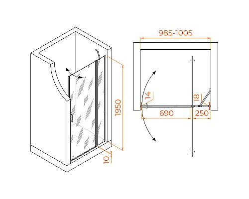 Душевая дверь RGW Leipzig LE-004-B 100 351200410-14 профиль Черный стекло прозрачное