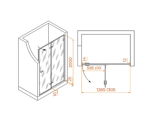 Душевая дверь RGW Stilvoll SV-004-B 130 353200413-14 профиль Черный стекло прозрачное