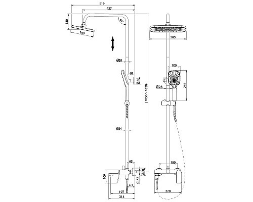 Душевая система Grossman Advans 500.K35.09.210 Черная матовая
