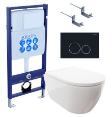Комплект унитаза с инсталляцией Aquatek Set Aquatek Поларис-020 4в1 с сиденьем Микролифт и Черной матовой клавишей смыва