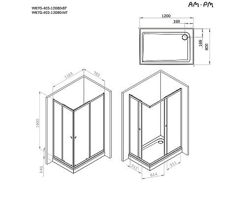 Душевой уголок AM.PM Sunny 120х80 W87G-403-12080-MT профиль Хром матовый стекло прозрачное
