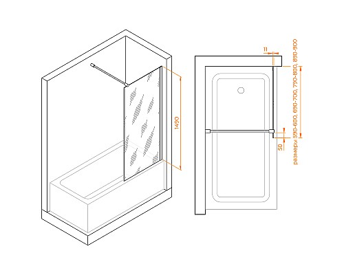 Шторка на ванну RGW Screens SC-050B 60х149 351105006-34 профиль Черный стекло тонированное