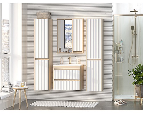 Зеркало со шкафом Brevita Balaton 65 R BAL-04065-03-01П с подсветкой Белое матовое Бежевое матовое Зеркало со шкафом Brevita Balaton 65 R BAL-04065-03-01П с подсветкой Белое матовое Бежевое матовое