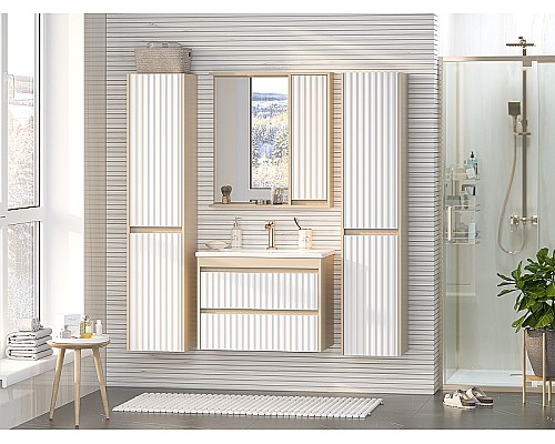 Зеркало со шкафом Brevita Balaton 75 R BAL-04075-03-01П с подсветкой Белое матовое Бежевое матовое Зеркало со шкафом Brevita Balaton 75 R BAL-04075-03-01П с подсветкой Белое матовое Бежевое матовое