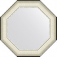 Зеркало Evoform Octagon 59x59 в багетной раме - Белая кожа с хромом 78 мм