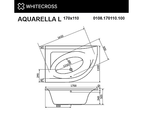 Акриловая ванна Whitecross Aquarella 170x110 L 0108.170110.100 без гидромассажа