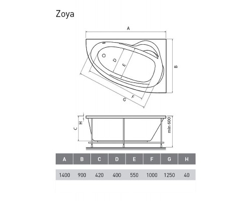 Акриловая ванна Relisan Zoya 140x90 R без гидромассажа