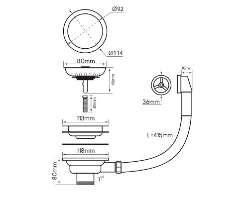 Слив с круглым переливом Paulmark PM6022-GM вороненая сталь