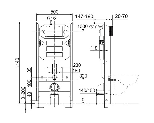 Инсталляция для унитазов Ceramica Nova Envision с кнопкой смыва CN1002W