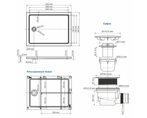 Акриловый поддон WasserKRAFT Amper 29T07 120x90 см