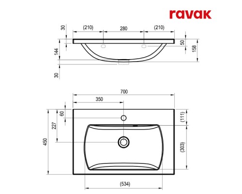 Комплект мебели (Зеркало + Раковина + Тумба) Ravak 70508059SET CLASSIC II 600 БЕЛЫЙ
