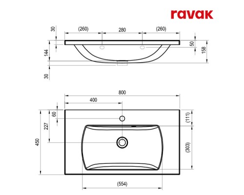 Комплект мебели (Зеркало + Раковина + Тумба) Ravak 70508059SET CLASSIC II 600 БЕЛЫЙ