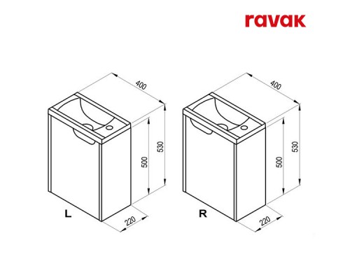 Комплект мебели (Раковина, правая + Тумба) Ravak CLASSIC II 400 БЕЛЫЙ, ПРАВЫЙ