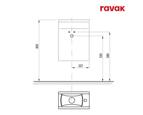 Комплект мебели (Раковина, правая + Тумба) Ravak CLASSIC II 400 БЕЛЫЙ, ПРАВЫЙ