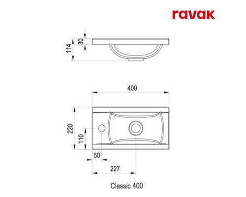 Комплект мебели (Раковина, правая + Тумба) Ravak CLASSIC II 400 БЕЛЫЙ, ПРАВЫЙ