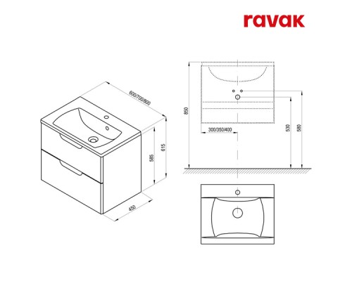 Комплект мебели (Раковина + Тумба) Ravak CLASSIC II 700 БЕЛЫЙ