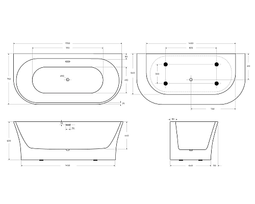 Акриловая ванна BelBagno 170x75 BB711-1700-750 без гидромассажа Акриловая ванна BelBagno 170x75 BB711-1700-750 без гидромассажа