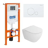 Комплект унитаза Cezares Stylus-Tor CZR-6601-TH-TOR/CZR2316SC с инсталляцией BelBagno BB002-80/BB014-SR-BIANCO с сиденьем Микролифт и Белой клавишей смыва