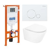 Комплект унитаза с инсталляцией BelBagno Tre BB8001CHR/SC/BB002-80/BB014-SR-BIANCO с сиденьем Микролифт и Белой клавишей смыва