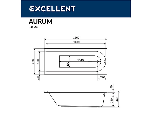 Акриловая ванна EXCELLENT Aurum 150x70 белая Акриловая ванна EXCELLENT Aurum 150x70 белая