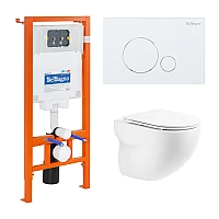 Комплект унитаза с инсталляцией BelBagno Onda BB066CHR/BB870SC/BB002-80/BB014-SR-BIANCO с сиденьем Микролифт и Белой клавишей смыва