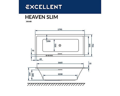 Ванна Excellent Heaven Slim 180x80 Ванна Excellent Heaven Slim 180x80