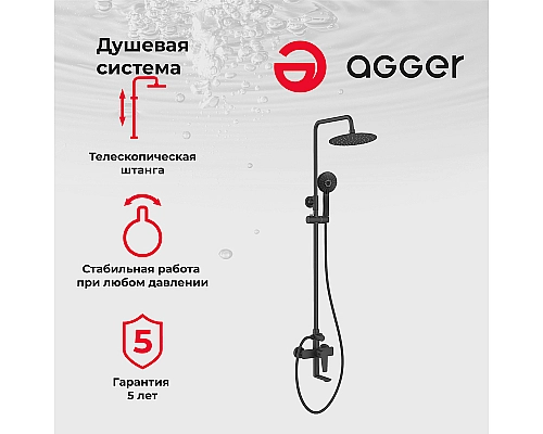 Душевая система Agger Brilliant A0393344 Черная матовая