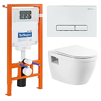 Комплект унитаза с инсталляцией BelBagno Loto BB070CHR/SC/BB002-80/BB018-GV-BIANCO с сиденьем Микролифт и Белой клавишей смыва