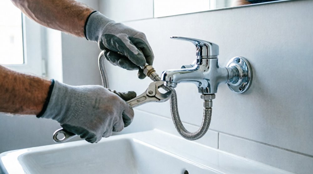 Демонтаж старого смесителя с отсоединением гибких подводок