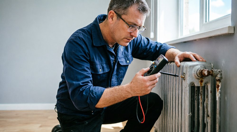 Измерение напряжения между краном и батареей отопления