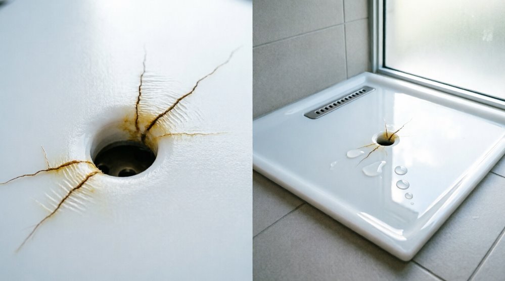 Трещина в акриловом душевом поддоне