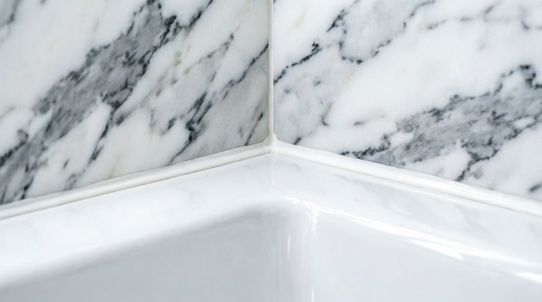 Готовый загерметизированный шов между ванной и стеной