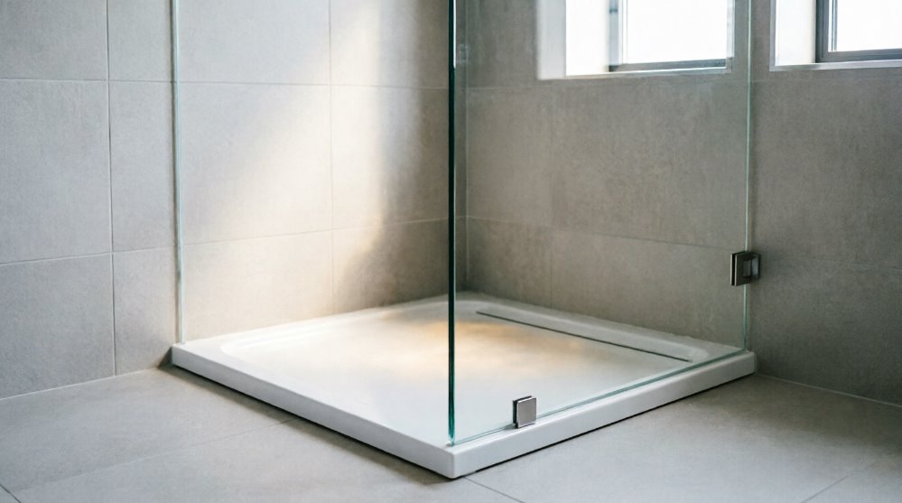 Готовый установленный душевой поддон с сифоном и герметизацией