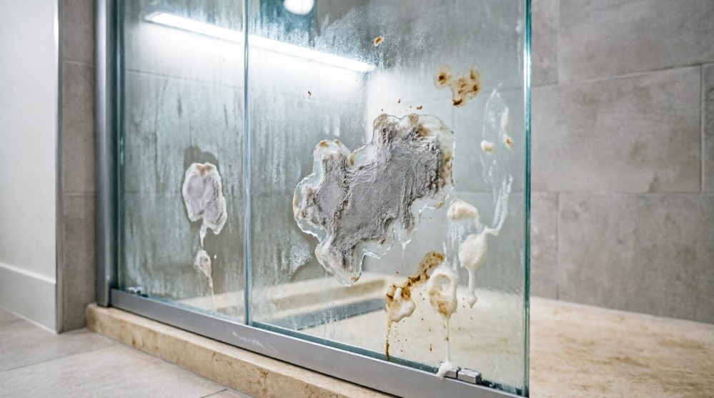 Известковый налет на стеклянной двери душевой кабины