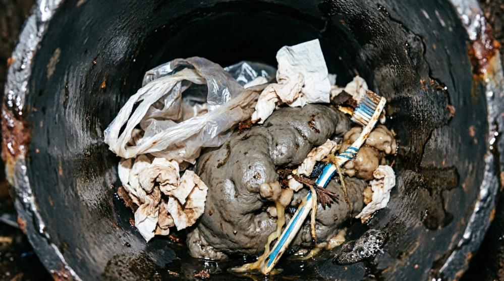 Механический засор в канализационной трубе