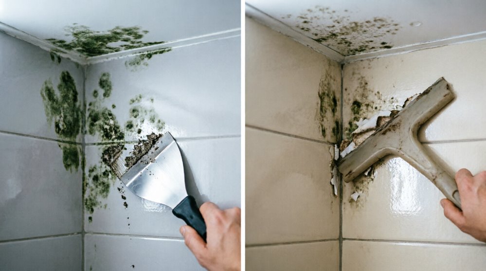 Механическое удаление плесени шпателем с поверхности