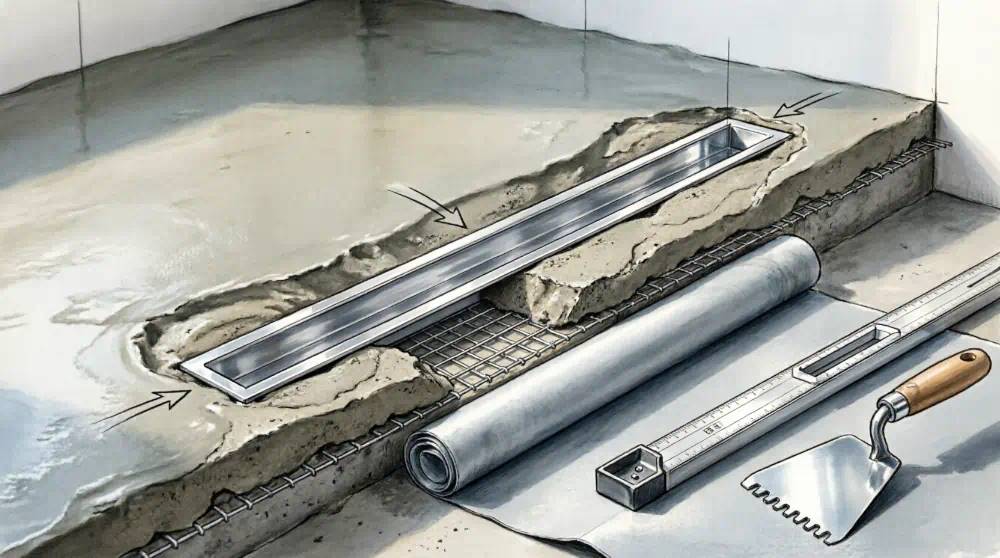 Монтаж душевого трапа в бетонную стяжку