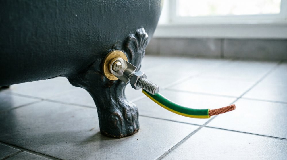 Подключение заземляющего провода к чугунной ванне