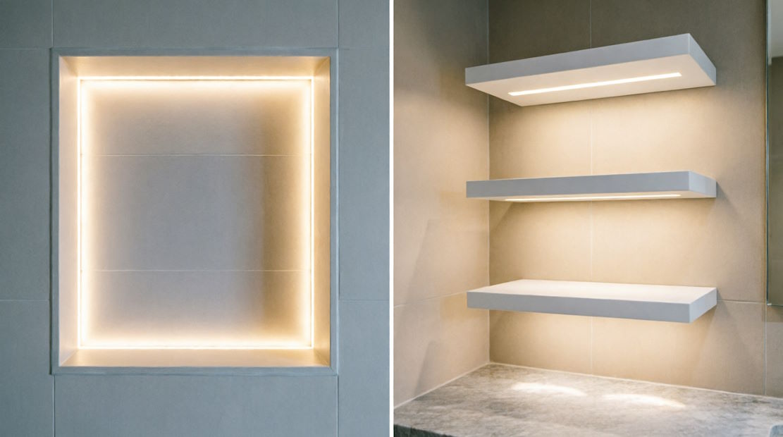 Подсветка ниши и полок в ванной светодиодной лентой